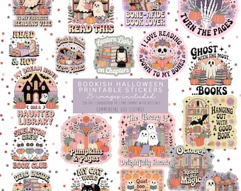 Halloween Bookish Stickers, Skeleton Bookish Stickers, Ghost Bookish Stickers, Printable Halloween Stickers, Printable Skeleton Stickers