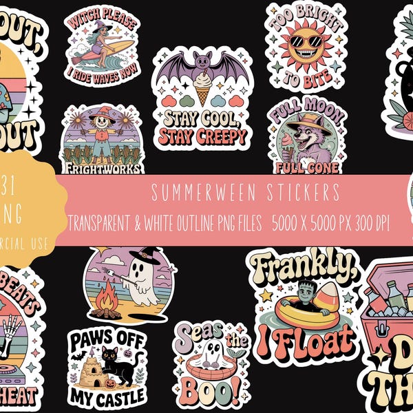 Summerween Stickers, Summerween Printable Stickers, Summer Stickers, Summerween Funny Stickers, Summerween PNG, Summerween Clipart
