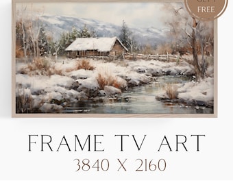Winter Frame TV Art, Cabin Frame TV Art, Winter Landscape Frame TV Art, Samsung Frame Tv Art Winter Trees, Rustic Winter Frame Art