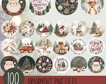 Christmas Ornament PNG Bundle, Christmas Ornament PNG, Rustic Christmas Ornament PNG, Christmas Ornament Sublimation Files, Santa Ornament