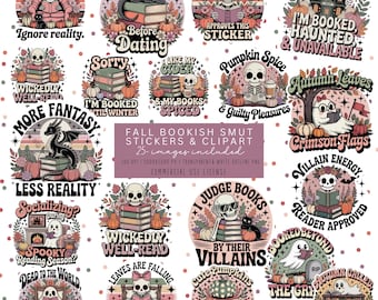 Fall Bookish Printable Stickers, Fall Bookish Clipart, Fall Bookish Sublimation PNG, Fall Smut Printable Stickers, Fall Smut Clipart PNG