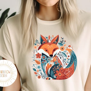 Scandinavian Fox Shirt, Scandinavian Folk Art Shirt, Fox Shirt, Fox Tshirt, Forestcore Fox Shirt, Folk Art Shirt, Norwegian Folk Art