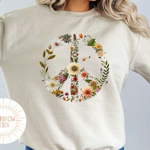 Peace Sweatshirt, Peace Crewneck, Peace Zeichen Sweatshirt, Floral Peace Zeichen Sweatshirt, Hippie Sweatshirt, Retro Sweatshirt Floral Sweatshirt
