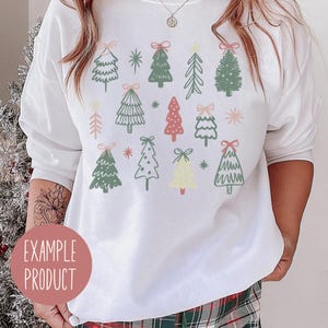 Festive Christmas Tree Print Sweatshirt, Women's Holiday Casual Pullover, Colorful Winter Apparel