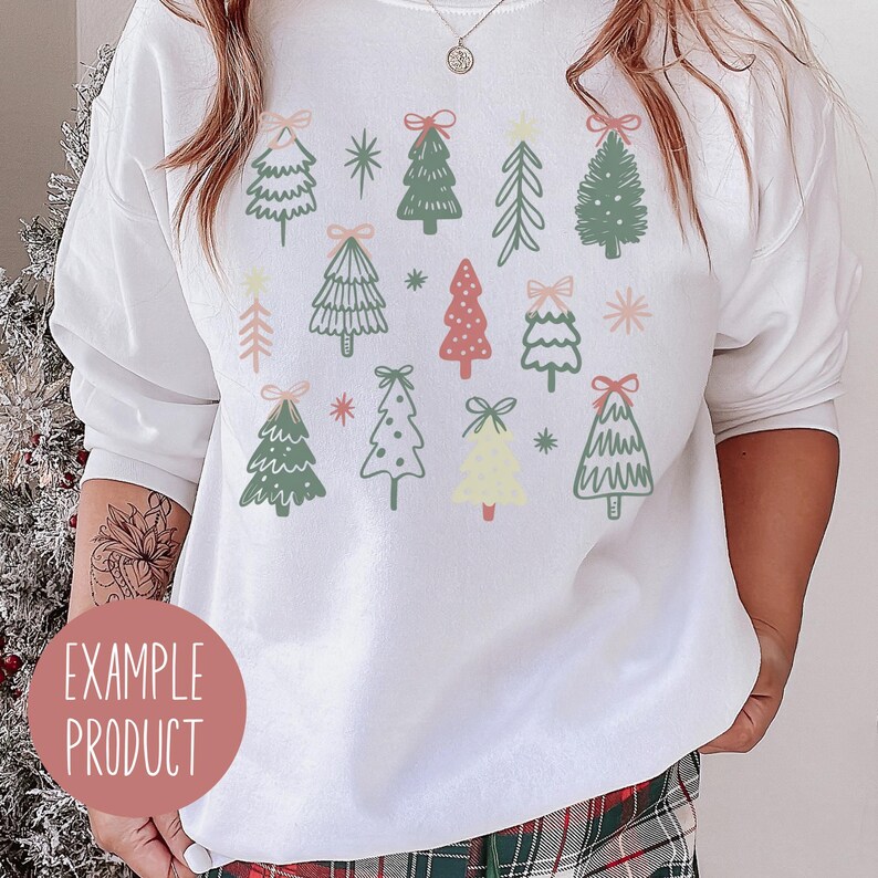 Festive Christmas Tree Print Sweatshirt, Women's Holiday Casual Pullover, Colorful Winter Apparel