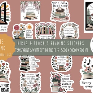 Reading Stickers, Bookish Stickers, Book Lover Stickers, Printable Reading Stickers, Printable Bookish Stickers, Bird Reading Stickers