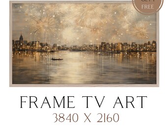 New Year's Eve Frame TV Art, New Year's Frame TV Art, New Year's Eve TV Screensaver, Gold Fireworks Frame Tv Art, Nye Frame Tv Art