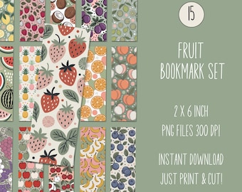 Fruit Printable Bookmarks, Fruit Bookmark PNG, Cherry Printable Bookmarks, Lemon Printable Bookmarks, Peach Printable Bookmark, Reading Gift