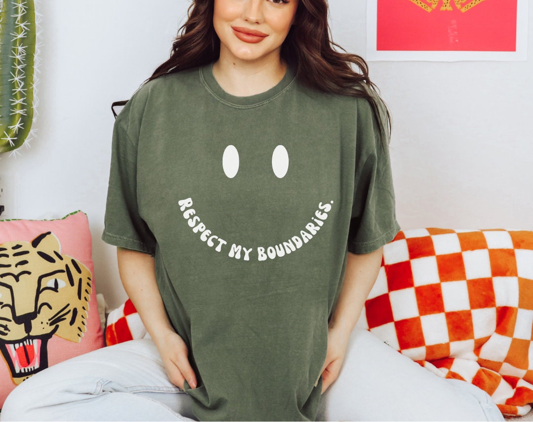 Respect My Boundaries White Smiley Face Comfort Colors® Tshirt - Etsy