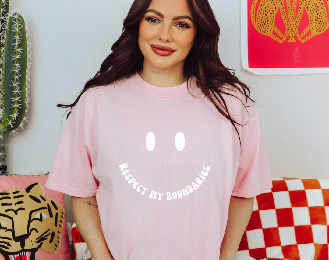 Respect My Boundaries White Smiley Face Comfort Colors® Tshirt | Mental ...