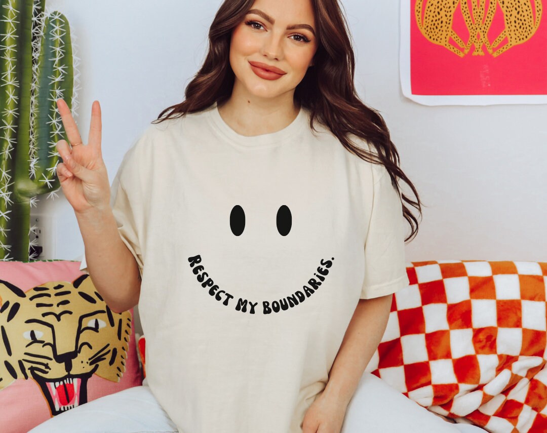 Respect My Boundaries Black Smiley Face Comfort Colors® Tshirt - Etsy