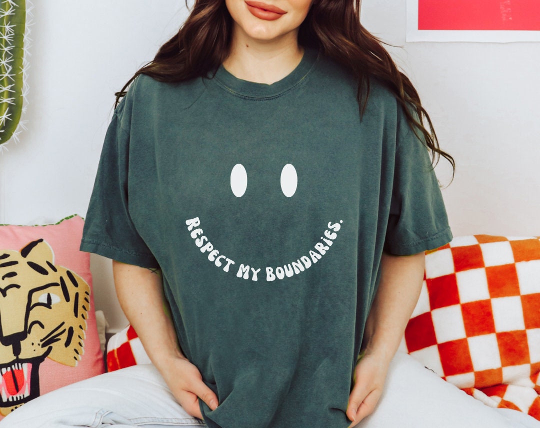 Respect My Boundaries White Smiley Face Comfort Colors® Tshirt - Etsy