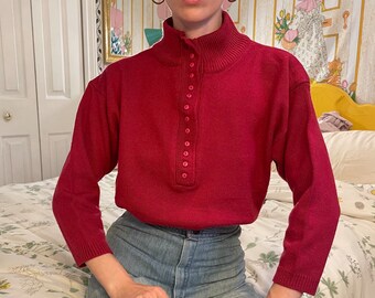 70s 80s Acrylic Maroon Henley Sweater!