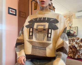 1960s WOOL Handmade Aztec print pullover sweater!