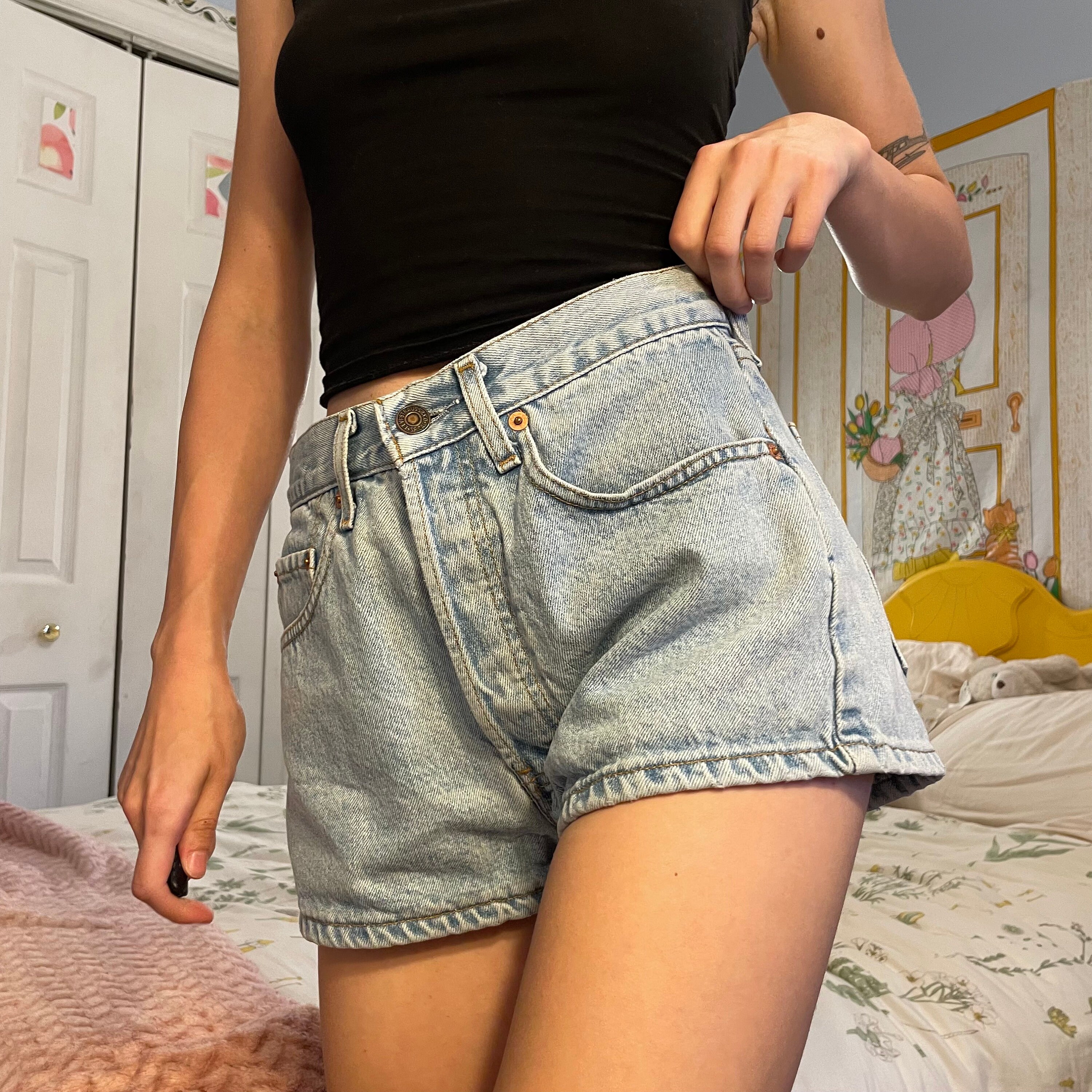 Louis Vuitton Dark Blue Cotton Denim LV Logo Women's Booty Hot Pants Shorts  For Sale at 1stDibs