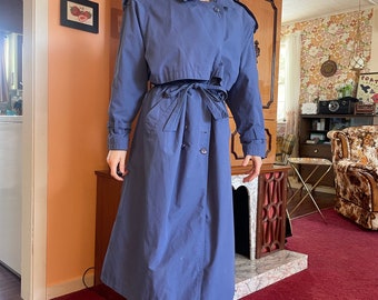 1980s classic double-breasted belted periwinkle long trench coat!
