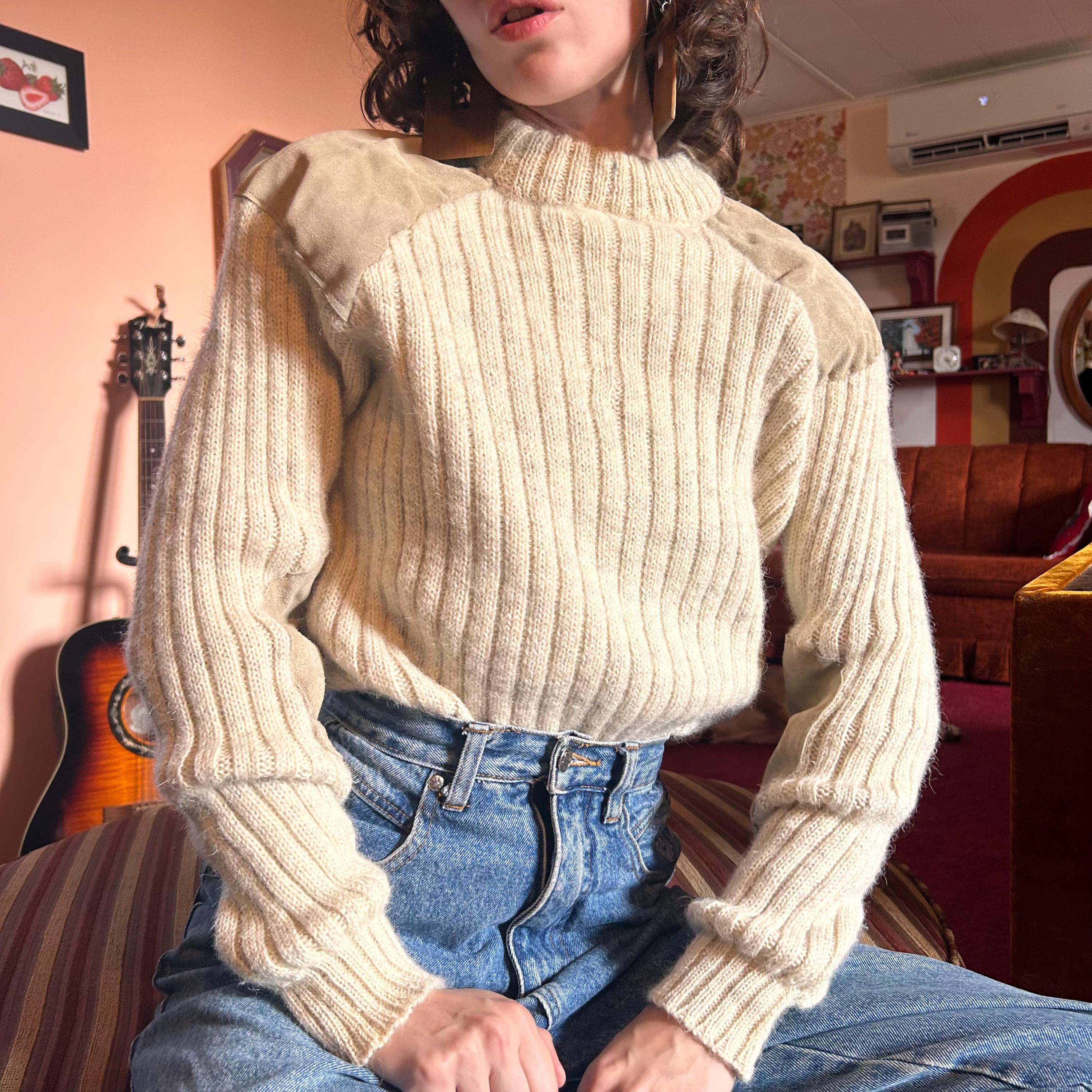 1990s Vintage Pure Wool Grown in the Uk Wool Knitted Ribbed 