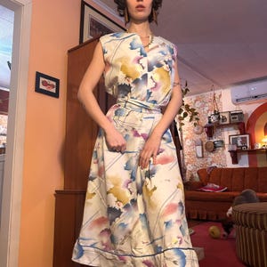 1980s abstraktes 3-teiliges Set blau lila weißer Blazer, Kleid und Schal!