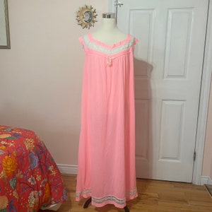 Vintage 1960s full-length Neon pink white lace nightgown slip dress!