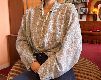 ¡Pijama azul con botones y estampado de poliéster dacrón de algodón peinado SUAVE de los años 70!