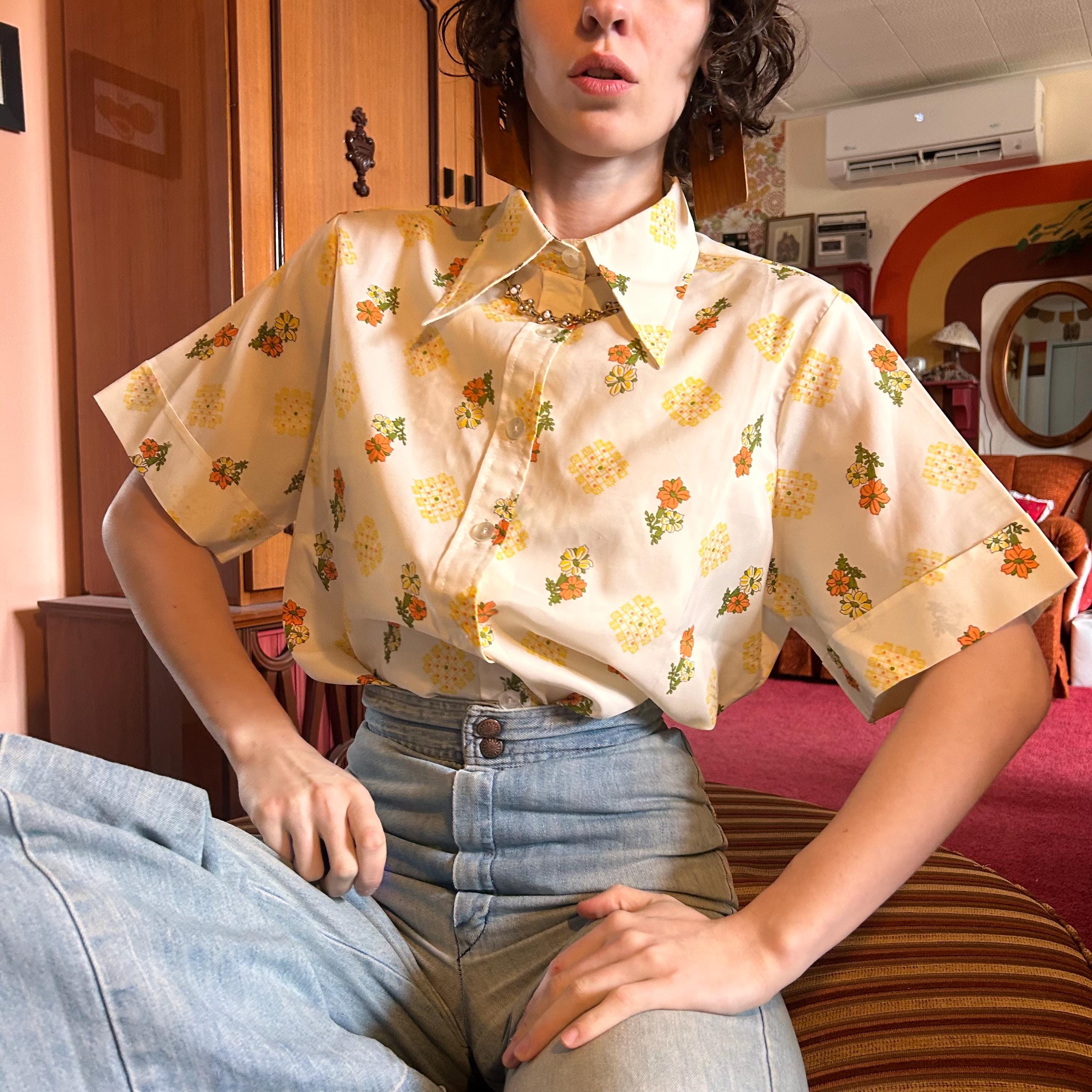 60s Satin Shirt - Etsy
