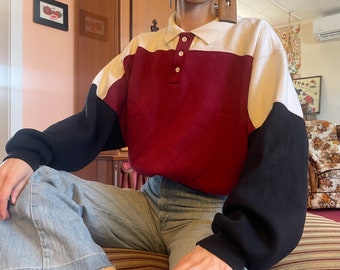 SOFT Vintage 1970s footlocker collared polo sweater with big drop sleeves!