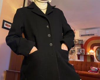 1990s 100% wool black blazer dress coat from Donnybrook -  Made in Russia