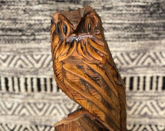 Hand Carved Owl Sculpture by K. Dudley