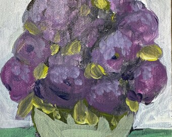 Purple Flowers in Vase - 7x5 Acrylic on Canvas Board