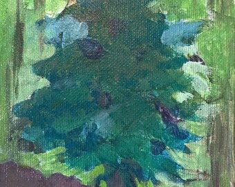 Pine Tree on a Hill – Original Acrylic Painting on Canvas Board – 5" x 7"