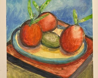 Fruit Bowl on Table – Watercolor on Paper – 11" x 14" Still Life
