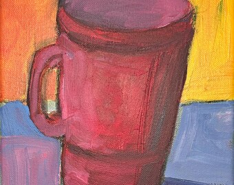 Original Red Cup Acrylic Painting | 10x8 Expressive Kitchen Wall Art