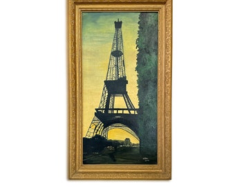 Oil Painting | Original Eiffel Tower painting | Primitive Painting Eiffel Tower, Paris, Signed | 16 x 27 inches