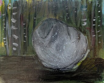 Boulder in Woods - 11x14 Acrylic on Canvas Board
