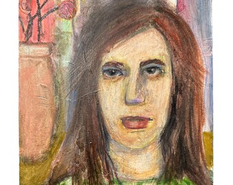 Original Portrait Painting – “Green Dots” | Acrylic & Gouache | 11" x 14" on Canvas Board
