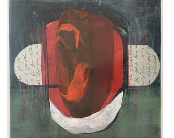 Scream – One-of-a-Kind Orangutan Monotype with Collage, 20.5" x 20.5"