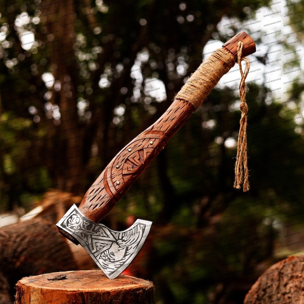 RAGNAR VIKING AXE Forged Camping Axe with Handmade Engraved Handle | Viking Bearded Nordic Axe, Anniversary gift for him, Wedding gift's.