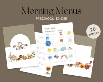 Morning Menu | Preschool - Kinder | Autumn Edition | Homeschool Morning Basket Printables | Gratitude Journal | Calendar | Tracing | ABCs