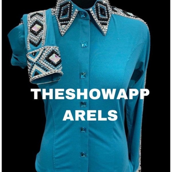 Western Custom Rodeo Queen Showmanship Horsemanship Frauen Rail Show Shirt in königsblau und Aqua Glasstein Verzierungen