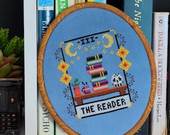 The Reader Tarot Card Cross Stitch Pattern - Instant Download PDF - Gothic Cross Stitch, Magic Cross Stitch, Book Cross Stitch
