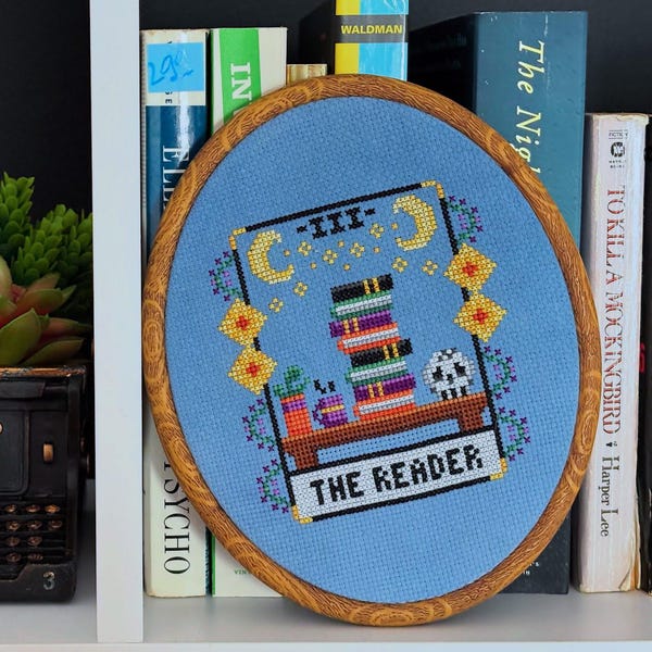 The Reader Tarot Card Cross Stitch Pattern - Instant Download PDF - Gothic Cross Stitch, Magic Cross Stitch, Book Cross Stitch