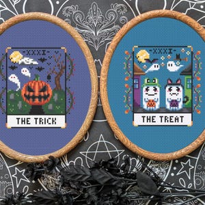 Halloween Tarot Cards Cross Stitch Pattern Bundle - Instant Download PDF - Two Patterns - Spooky Cross Stitch, Trick or Treat Cross Stitch