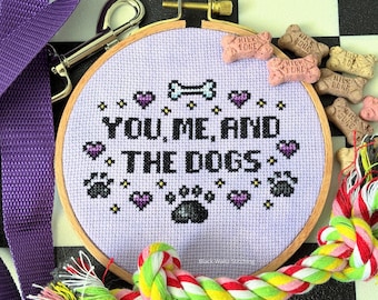 Patrón de punto de cruz "Tú, yo y los perros" - Descarga instantánea en PDF - Punto de cruz de mascotas, Punto de cruz para el hogar, Punto de cruz de perros, Punto de cruz de amor