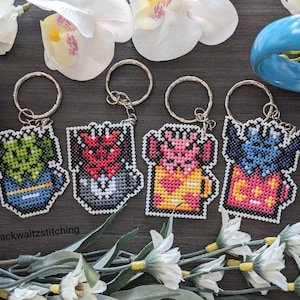 Bundle of Four Mini Patterns for Cross Stitch Keychains, Pins, Magnets - Instant Download PDF - Teacup Dragons, Tea Dragons, Fantasy