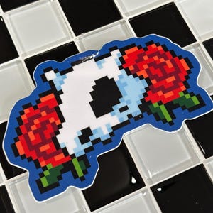 Sad Skull Vinyl Sticker - Laptop / Water Bottle / Phone / Planner, Waterproof Car Decal, Gamer, Games, Video Games, Pixel Art