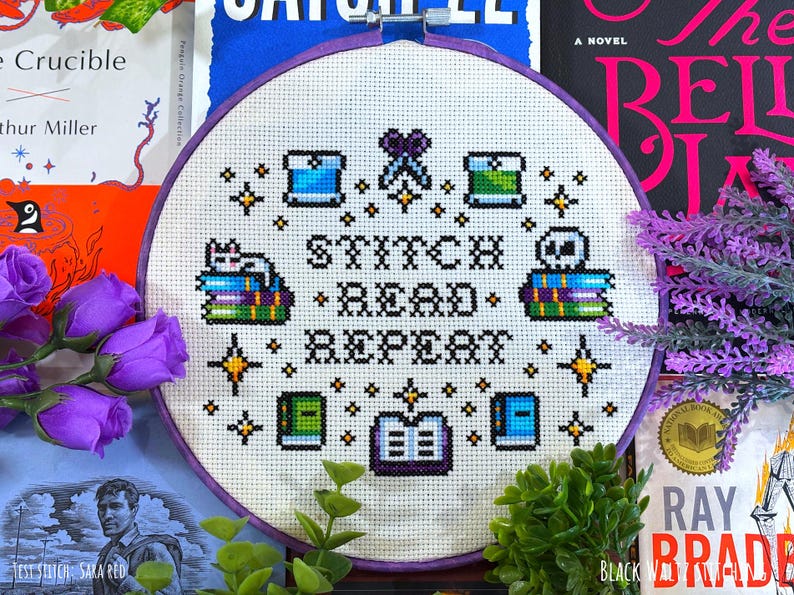 Stitch Read Repeat Cross Stitch Pattern - Instant Download PDF - Bookish Cross Stitch, Cute Cross Stitch, Reader Cross Stitch, Book Stitch image 2