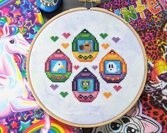 Virtual Pets Cross Stitch Pattern- Instant Download PDF - 90s Cross Stitch, Nostalgia Cross Stitch, Colorful Cross Stitch, Nostalgic