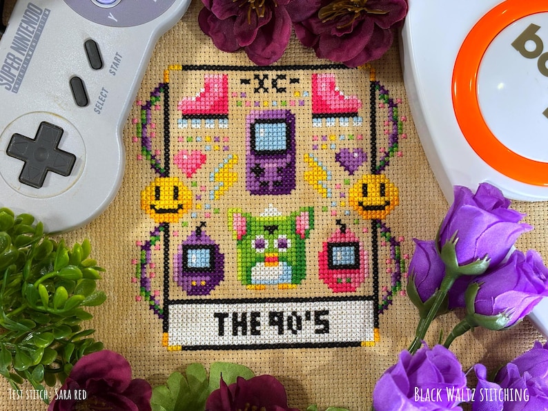 The 90s Tarot Card Cross Stitch Pattern - Instant Download PDF - Nostalgia Cross Stitch, Rainbow Cross Stitch, Cute Cross Stitch, Weird image 2