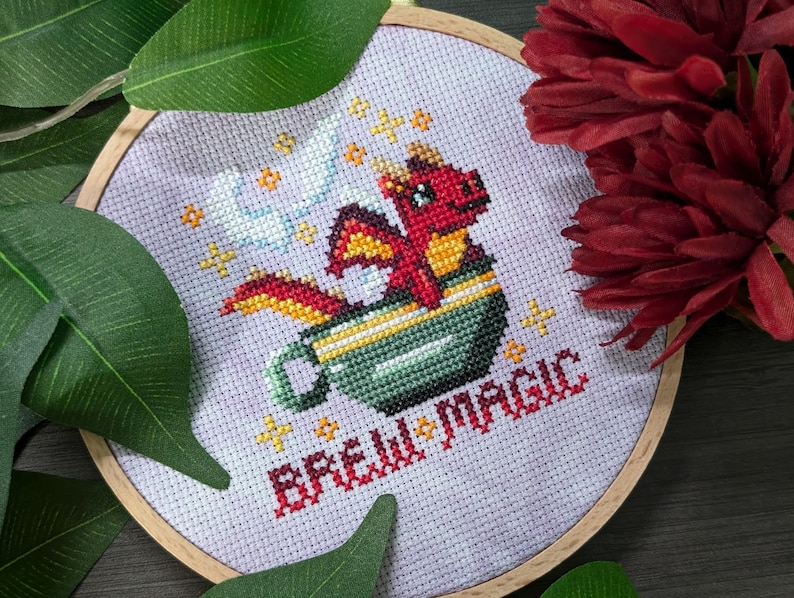 Tea Dragon "Brew Magic" from Black Waltz Stitching