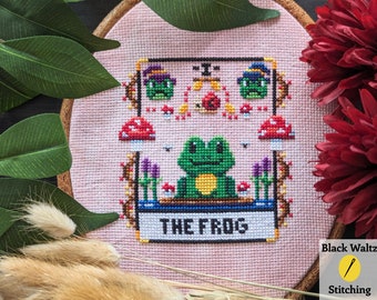 The Frog Tarot Card Cross Stitch Pattern - Instant Download PDF - Animal Cross Stitch, Magic Cross Stitch, Cute Cross Stitch, Witch Stitch